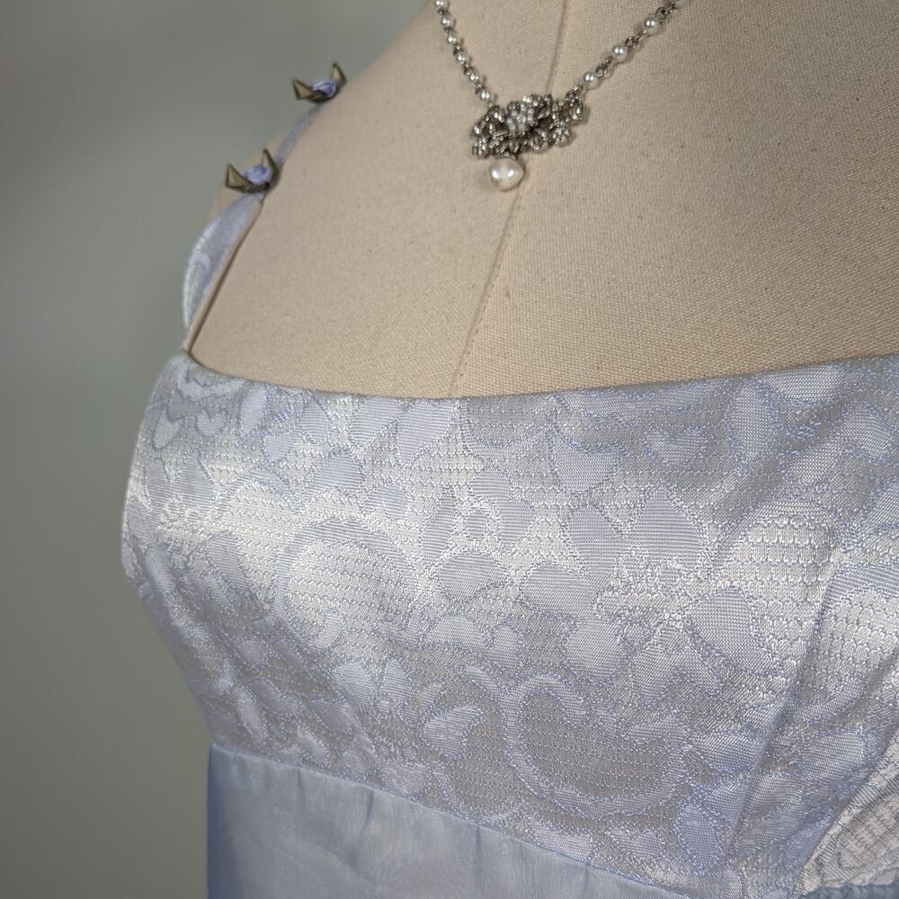 Vintage Prom Dress Maxi Gown S Blue White Fairy Princess Babydoll Regency 90s - Picture 8 of 13